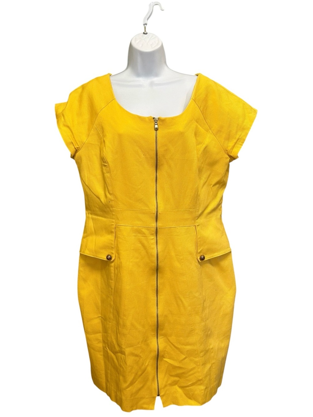 Chetta B. Yellow Zip-Front Structured Sheath Dress - Size 16